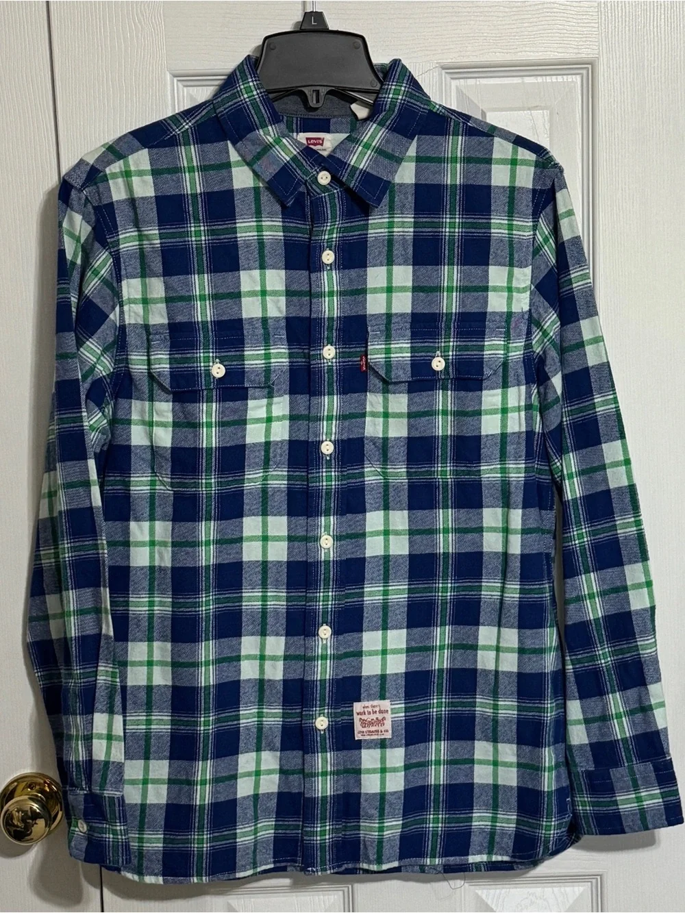 Levi's Blue, Navy & Green Plaid Button-Down Shirt
